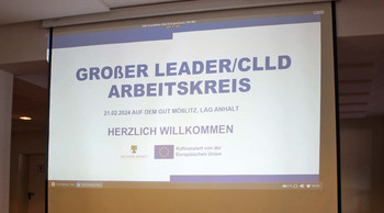 Beamer-Anzeige zum LEADER-Arbeitskreis