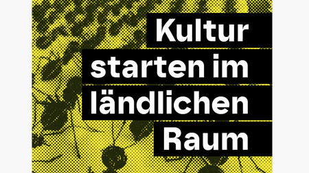 Reihen von schwarzen Ameisen auf gelb mit Aufschrift Kultur starten im ländlichen Raum